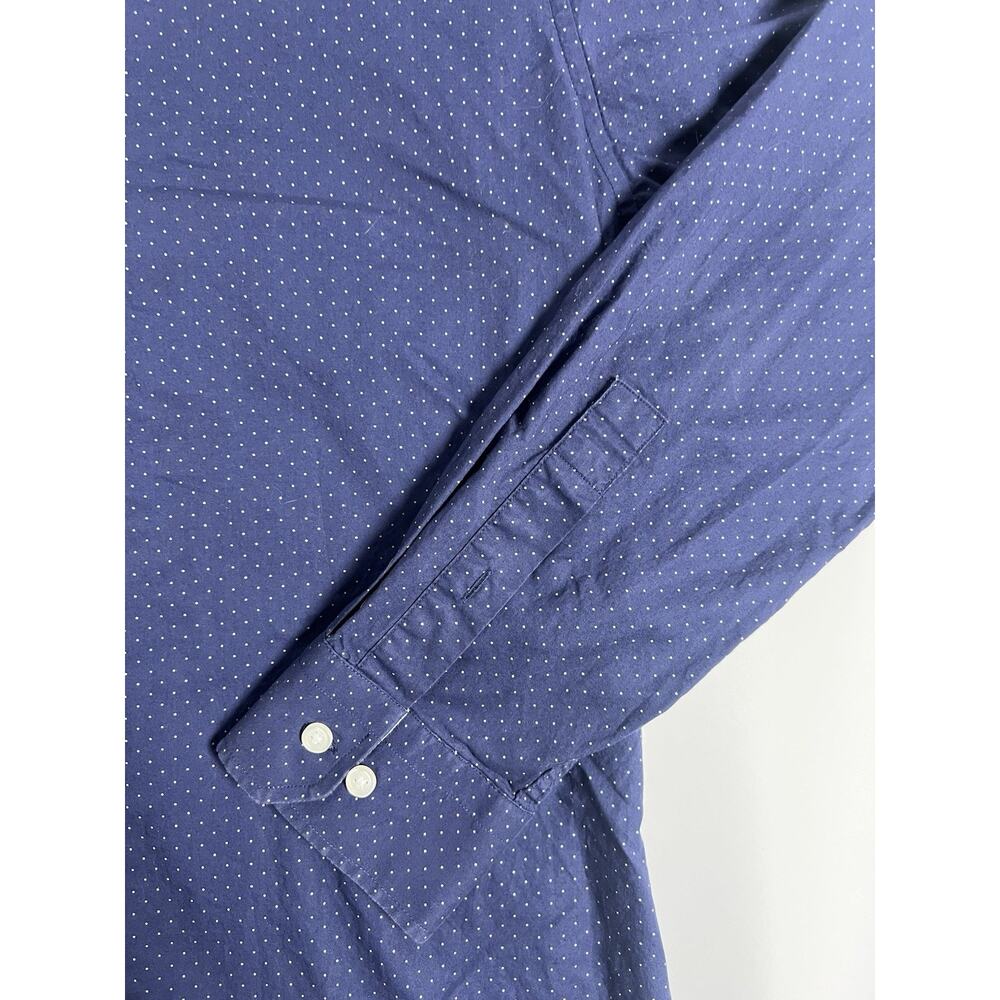 147 & Union Trim Fit Stretch Slim Blue Polka Dot 100% Cotton Dress Shirt L - Picture 3 of 7